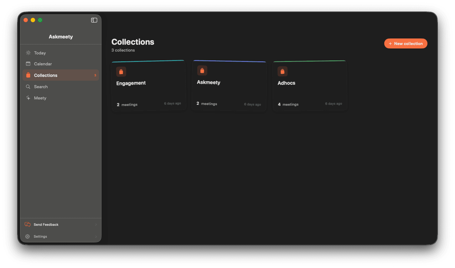Askmeety Collections — organize your meetings into folders