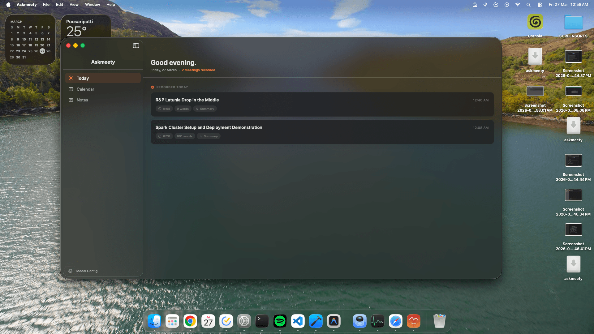 Askmeety dashboard showing today's meetings